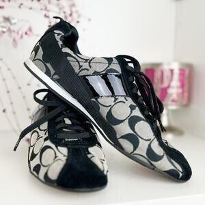 Coach Hadley Monogram Signature Jacquard Suede Sneakers Black White Size 8.5 M